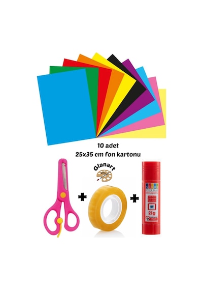 25x35 Cm Fon Kartonu Yapıştırma Seti Makas Kız Rengi