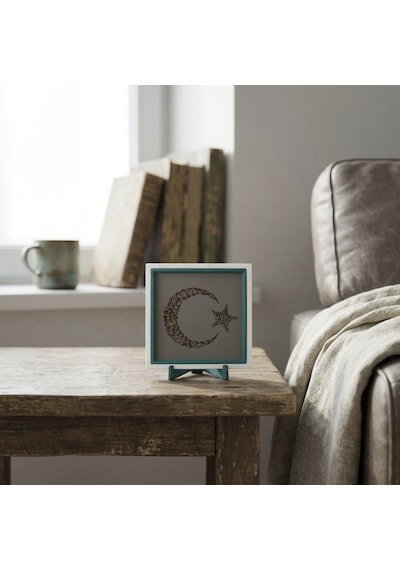 Kelime-i Tevhid Yazılı Hilal Tasarımlı Masaüstü Aksesuarı, Modern Ve Estetik Mini Dekor 10x10 Cm