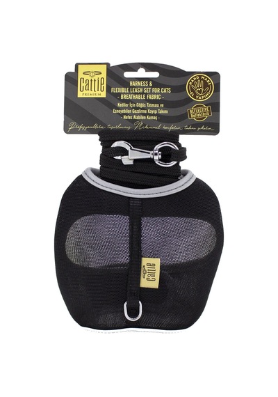 Doggie Havalı Dokuma Kedi Göğüs & Gezdirme Takımı 1x25-35cm Siyah
