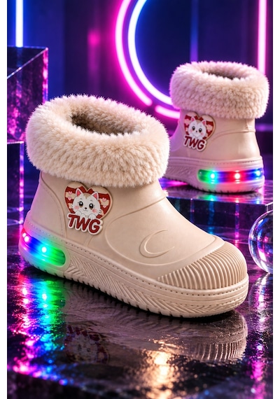 Muggo Muppy Işıklı Kürk Detaylı Unisex Çocuk Günlük Yağmur Ve Kar Botu Bej