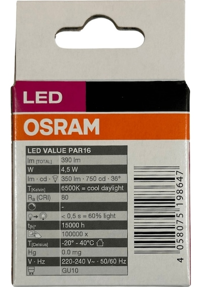 Osram Par16 4.5w 50w 6500k Beyaz Işık Gu10 Duylu Led Spot 2 Adet