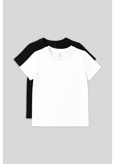 Standart Fit Basic O Yaka 2li Paket Siyah-beyaz Unisex Çocuk T-shirt - 11328 Siyah - Beyaz