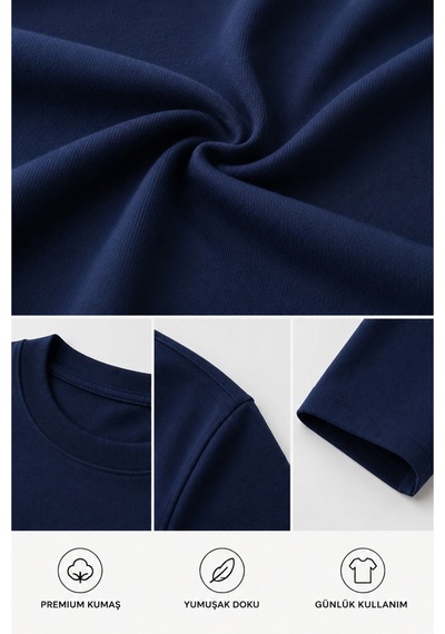 Masion Rae Erkek Premium Lacivert Oversize Tişört Nefes Alan Yumuşak Dokulu Terletmeyen Rahat Kalıp Basic