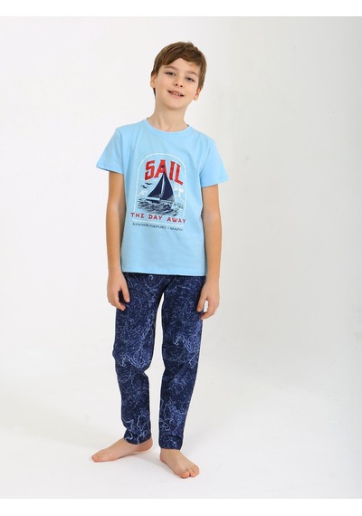 Vitmo Erkek Çocuk Kısa Kollu %100 Pamuklu Pijama Takımı Sail Mavi