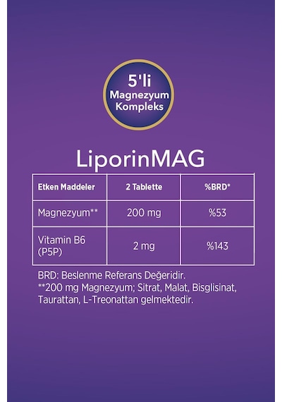 2 Kutu Liporinmag Magnezyum Complex Sitrat, Malat, Bisglisinat, Taurat, L-treonat B6 200 Mg