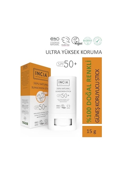 100% Doğal Güneş Koruyucu Sun Stick Mineral Filtreli Hassas Cilt Bitkisel Uva Uvb Spf50+ 15 Gr
