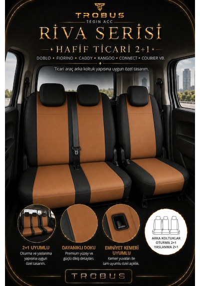 Citroen Berlingo 2004-2018 Uyumlu Riva Serisi 2+1 Ticari Taba Siyah Ortopedik Koltuk Kılıfı