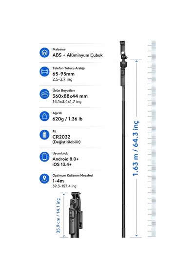 Lexroo Aı Yüz Takipli Selfie Çubuğu Tripod, 360 Otomatik Takip Gimbal, Quadrapod Taban