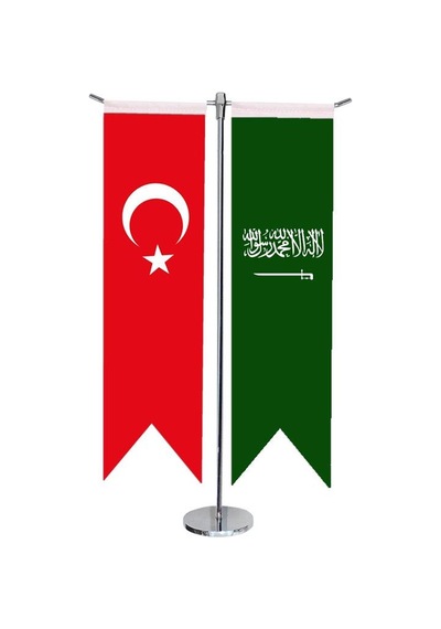 Masa Üstü Kırlangıç Suudi Arabistan + Türk Bayrağı + Krom T Direk