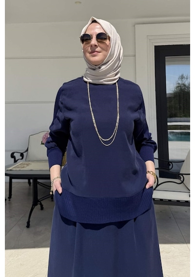 Rabia Şamlı İpek Modal Takım Lacivert Normal