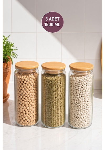 Selka Home Rigel 3'lü Cam Kavanoz 1500 Ml