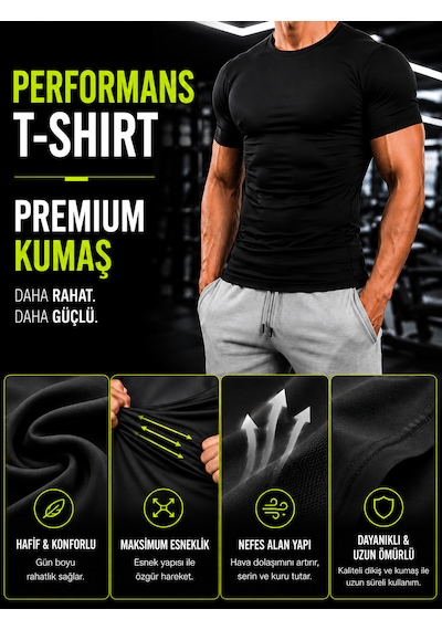 Sapeur Erkek Premium Dar Compression Tişört - Esnek Ve Nefes Alan, Spor & Günlük Tişört Ekru