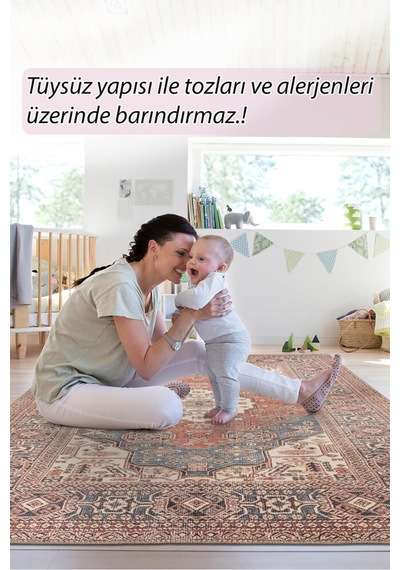 Foldy Vintage Desenli Dokuma Taban Dekoratif Renkli Halı Fl 62 Renkli 10