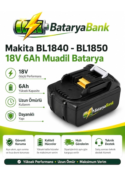 Bataryabank Makita Bl1840 / Bl1850  18v 6ah 6000mah Li-ion Muadil Matkap Bataryası