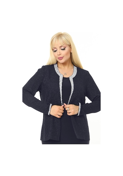 Ladies First Büyük Beden 3728 Lacivert Gümüş Ceket+Atlet Abiye İkili Takım 001