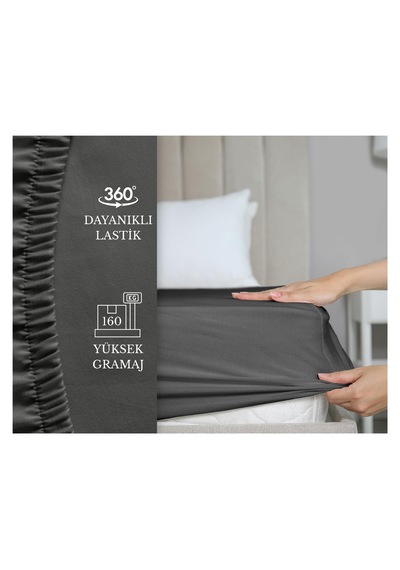 Yastık Kılıflı , Lastikli Çarşaf Takımı %100 Penye Antrasit