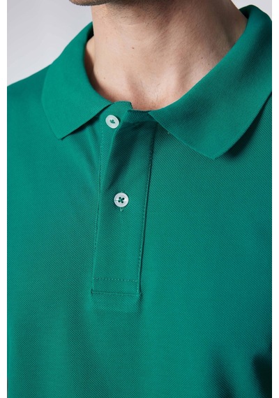 Tudors Erkek Slim Fit Dar Kesim %100 Pamuk Düz Pike Yeşil Polo Yaka Tişört-30579-yesıl Yeşil