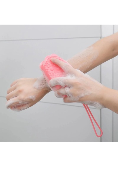 2 Adet Süngerli Silikon Banyo Kesesi Hazneli Vücut Kesesi Masajlı Yumuşak Duş Lifi
