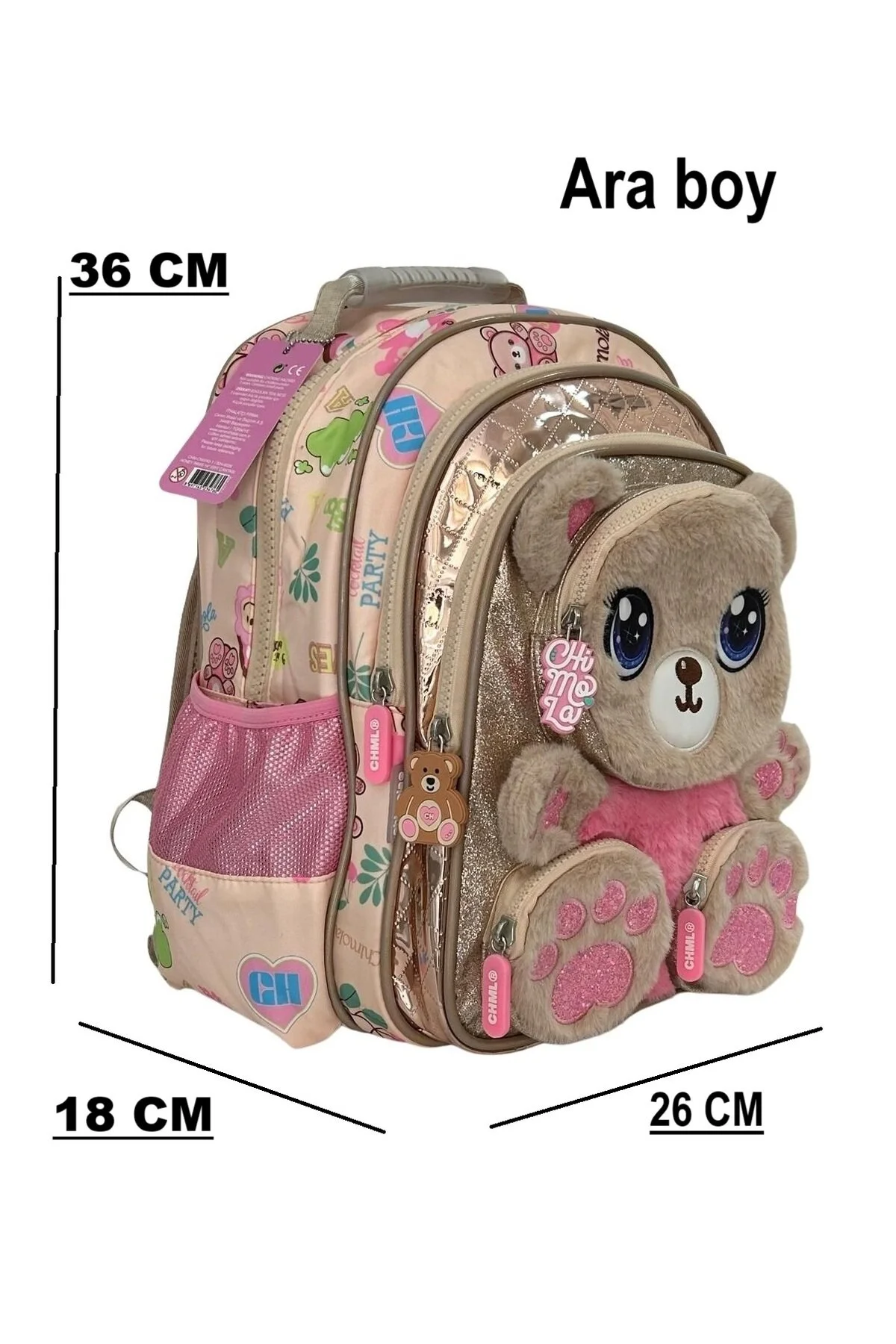 Chimola Honey Paws Ayıcıklı 3'lü Okul Çantası Seti Ara Boy İthal Açık Kahve