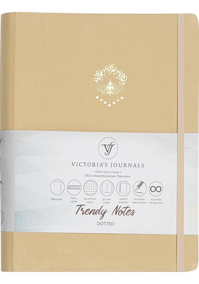 Vj Canvas Gizli Spiralli Defter 16,3 22,2 96 Yp. 100 Gr. Lastikli Noktalı Bej