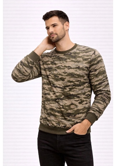 Novalisse Erkek Kamuflaj Desenli 2 İplik 4 Mevsim Uzun Kollu Bisiklet Yaka Sweatshirt - Kamuflaj Çoklu Renk