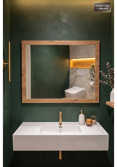 Antik Ahşap Yatay Dekoratif Ayna Banyo Oda Lavabo Wc Dresuar Koridor Konsol Mutfak Makyaj Boy Aynası 76x54 Yt-04 Çam