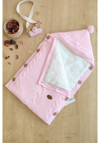 Kız Bebek Düğmeli Pembe Anakucağı Kundak Stl6382 Pembe