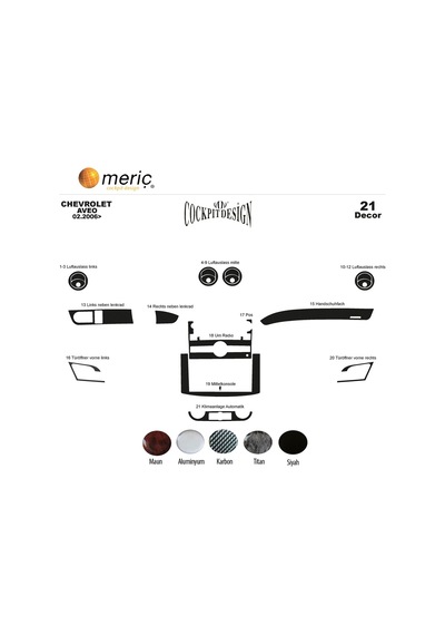 Meriç® Chevrolet Aveo Ön Torpido Kaplama 21 Parça 2006-2011 (530155978)