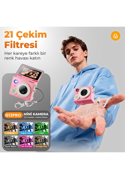 Fırsattan G13 Pro Mini Kamera 1080p Döner Ekranlı Kompakt Dijital Fotoğraf Makinesi