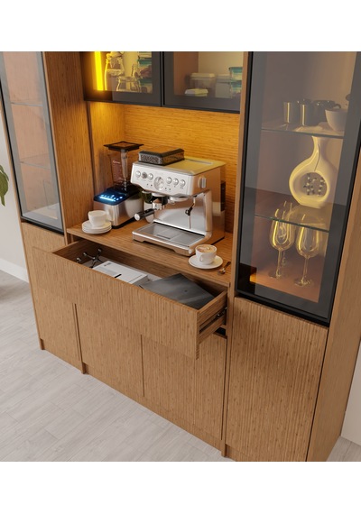 Bambu Maxi Komple Mdf Led Aydınlatmalı Kahve Köşesi Bambu Maxi Komple Mdf Led Aydınlatmalı Kahve Köşesi