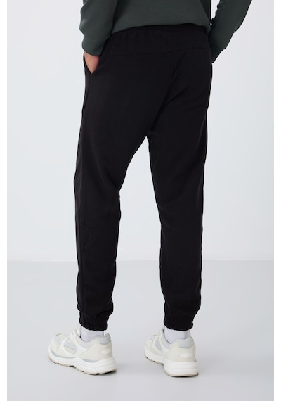 Siyah Gizli Fermuarlı Rahat Form Jogger Polar Erkek Eşofman Alt - 84866 Siyah