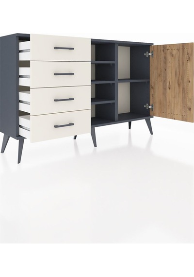 Arges Konsol 4 Raflı 4 Çekmeceli Tek Kapaklı 132x30x83 Antrasit-çam/aytaşı Çam/aytaşı Arges Konsol 4 Raflı 4 Çekmeceli Tek Kapaklı 132x30x83 Antrasit-çam/aytaşı Çam/aytaşı