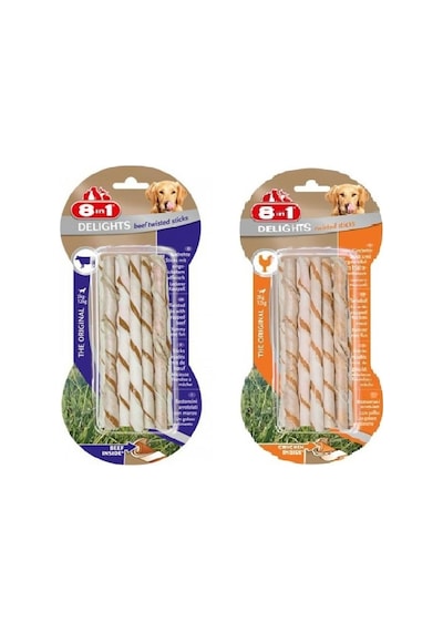 8in1 Delights 2 Çeşit Karma Twisted Sticks Burgu Köpek Ödülü 55 Gr. X 2 Paket