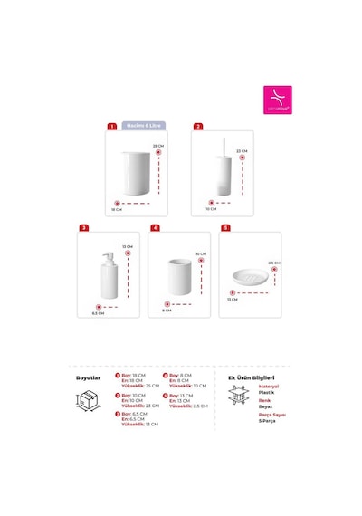Primanova Flores 5'li Banyo Seti - Beyaz Beyaz