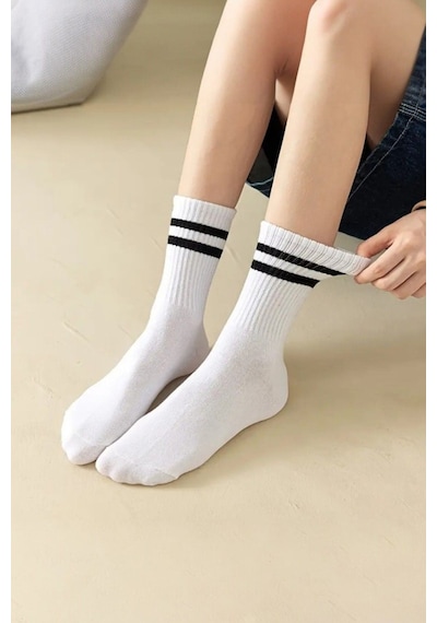 Hitit Socks Unisex 5 Çift Premium Kalite Yüksek Pamuklu Kolej Çorap Beyaz