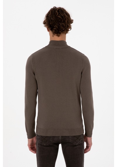 U.S. Polo Assn. Erkek Slim Fit Boğazlı Vizon Basic Kazak 50313712-VR052