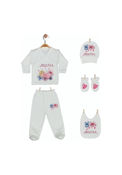 Pia Baby Gl 1931-05 İsme Özel Beşli Zıbın Set Krem