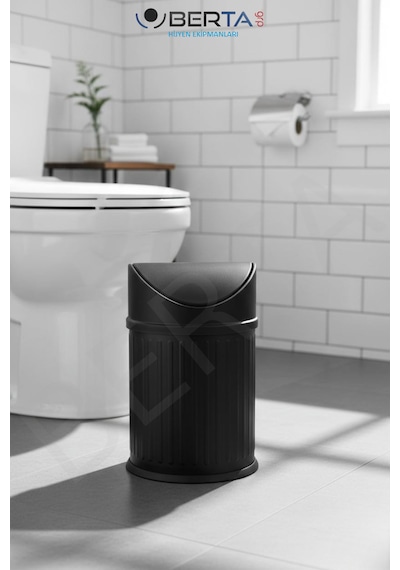 Vintage Sallanır Kapaklı Banyo Ve Mutfak Çöp Kovası - Dekoratif Pratik Kapak Tasarım Çöp Kutusu Siyah