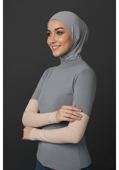 Sonbaharmoda Kadın Tesettür Likralı Esnek Düz Penye Kolluk Bej