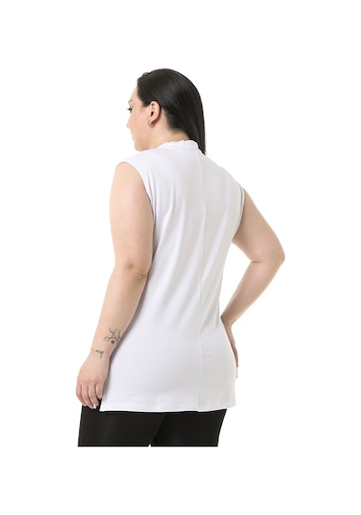 Disentis Büyük Beden Yarım Balıkçı Yanları Yırtmaçlı Uzun Viskon Beyaz Body Beyaz