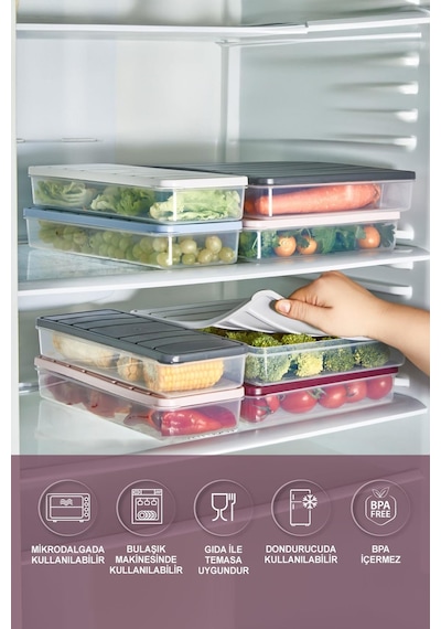 Selka Home 6 Adet 2,5 Lt. Nora Organizer Buzdolabı Buzluk Düzenleyici Saklama Kabı