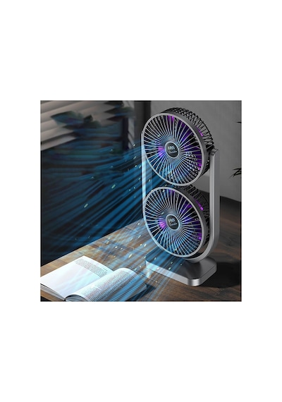 Taşınabilir Çift Başlıklı Sessiz Vantilatör Type-c Girişli, 3 Kademeli Mini Fan
