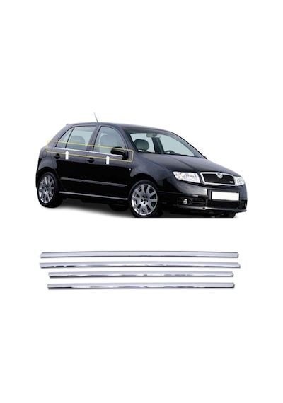 Skoda Fabia Krom Cam Çıtası 4 Kapı P.çelik 2000-2007 Arası