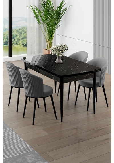 Canisa Asfel Serisi Mdf 77x130 Siyah Mermer Desen Yandan Açılabilir Mutfak Masa Takımı 4 Gri Sandalye Siyah Mermer Masa Gri Sandalye Canisa Asfel Serisi Mdf 77x130 Siyah Mermer Desen Yandan Açılabilir Mutfak Masa Takımı 4 Gri Sandalye Siyah Mermer Masa Gri Sandalye
