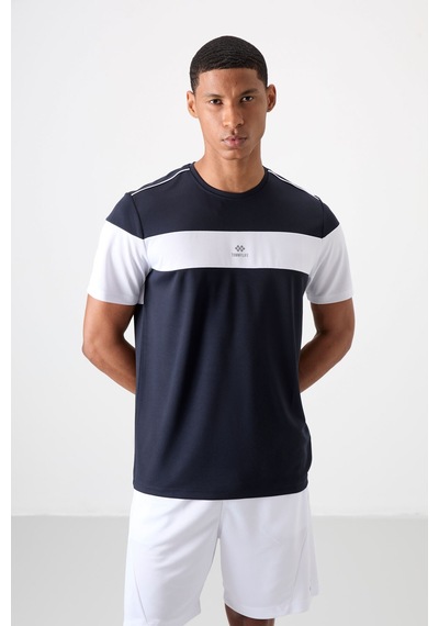 Tommy Life Lacivert Polyester Nefes Alan Dokulu İnce Esnek Standart Fit Erkek Performans T-shirt - 88396 Lacivert
