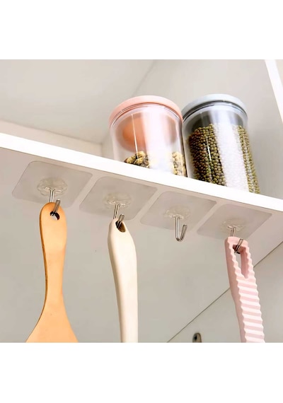 10 Adet Şeffaf Kendinden Yapışkanlı Pratik Kancalı Mutfak Banyo Duvar Askısı Şeffaf Diğer