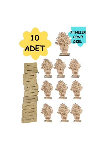 Vazo Çiçek 10'lu Anneler Günü Özel Vazolu Çiçek Ahşap Oyuncak Aktivite Karne Hediyesi- Kreş Anaokulu