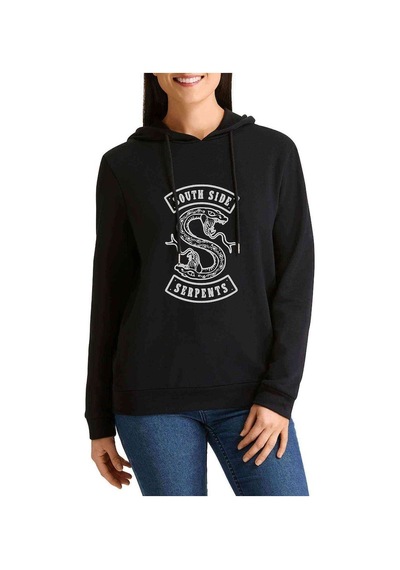 Riverdale South Side Snake Baskılı Siyah Kadın Kapşonlu Sweatshi