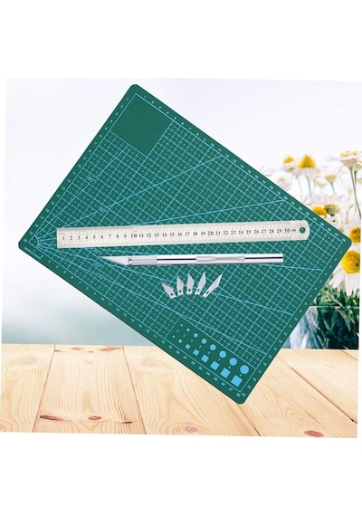 Çift Taraflı Kesim Altlığı A4 Kesim Matı Kretuar Bıçağı 5 Yedek Çelik Cetvel 30 Cm A4 Kesim Seti Çok Renkli