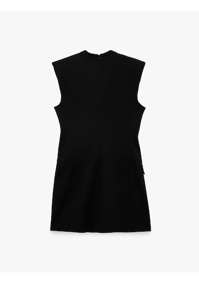 Koton Regular Fit A Kesim Kruvaze Yaka Kolsuz Mini Elbise Siyah 7wak80008uw